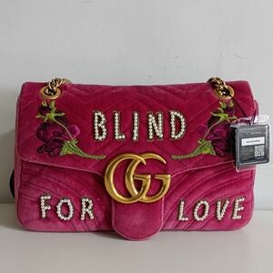 Authentic Gucci Marmont 2 Hibiscus Red Heart Chevron Bag
